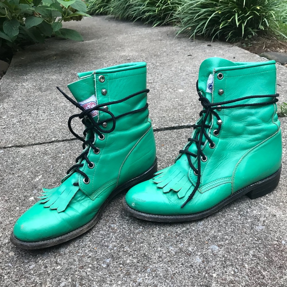 Vintage Justin Turquoise Combat Boots Sz 6…